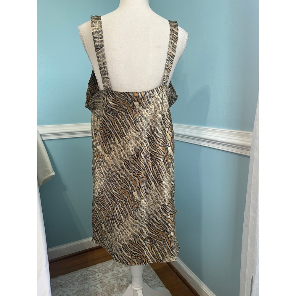 Vintage Tiger Print Satin Nightgown XL Tan Brown Animal Print Bow Strap Chemise - Picture 4 of 6
